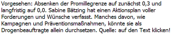 Erst runter auf 0.3, dann 0.0 Promille