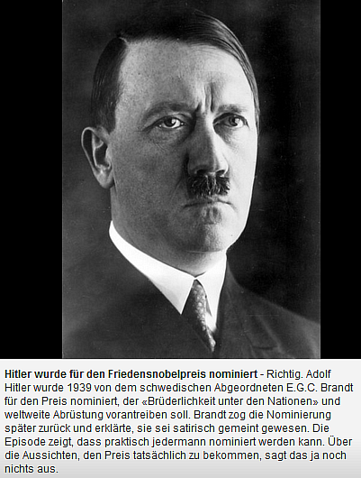 Hitler Nomination Friedensnobelpreis 1939